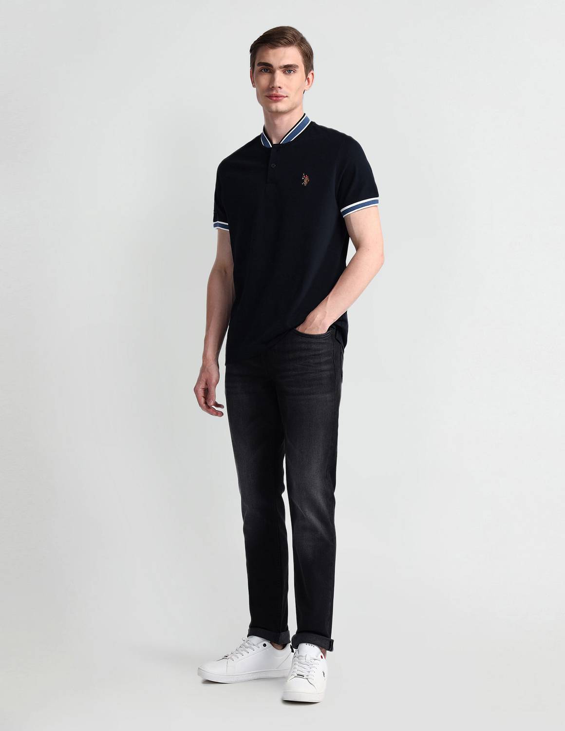 U.S. POLO ASSN. Men Blue Polo Neck T-Shirt - Image 3