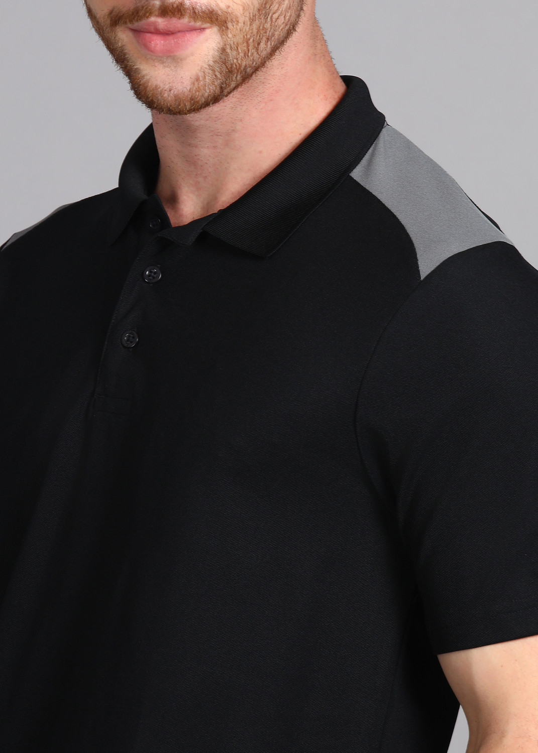 Image of PUMA Colorblock Men Polo Neck Black T-Shirt
