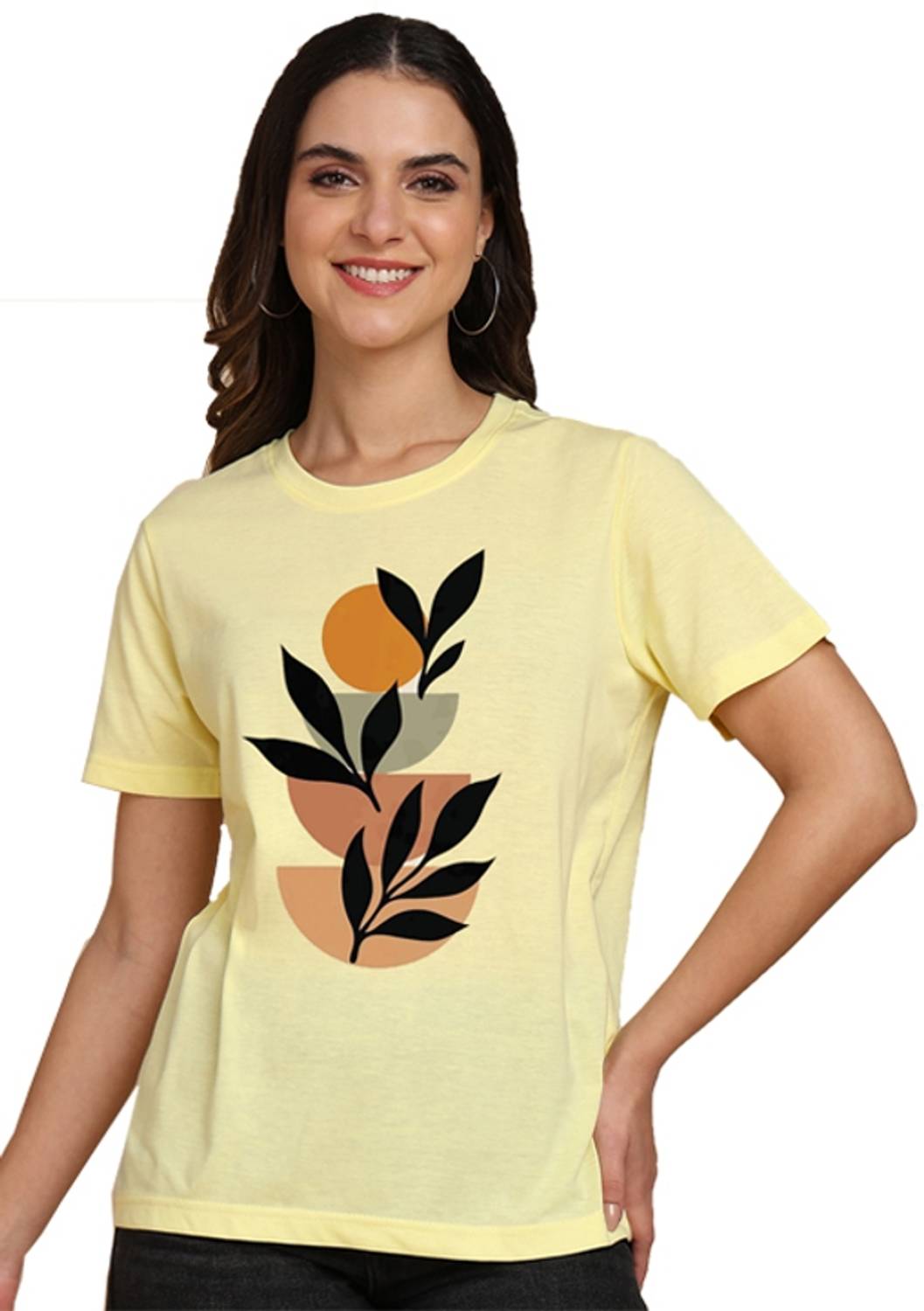 Adyavastram Graphic Print Women Round Neck Yellow T-Shirt