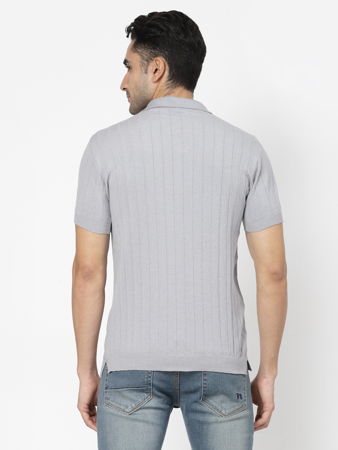 Image of KALT Self Design Men Polo Neck Grey T-Shirt