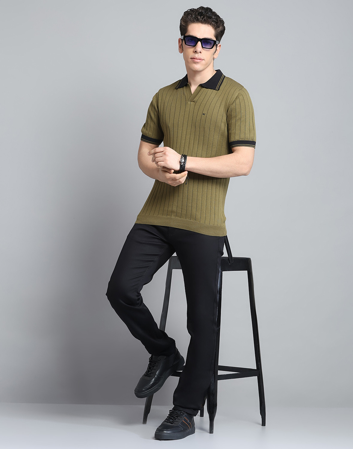 Image of MONTE CARLO Self Design Men Polo Neck Light Green T-Shirt