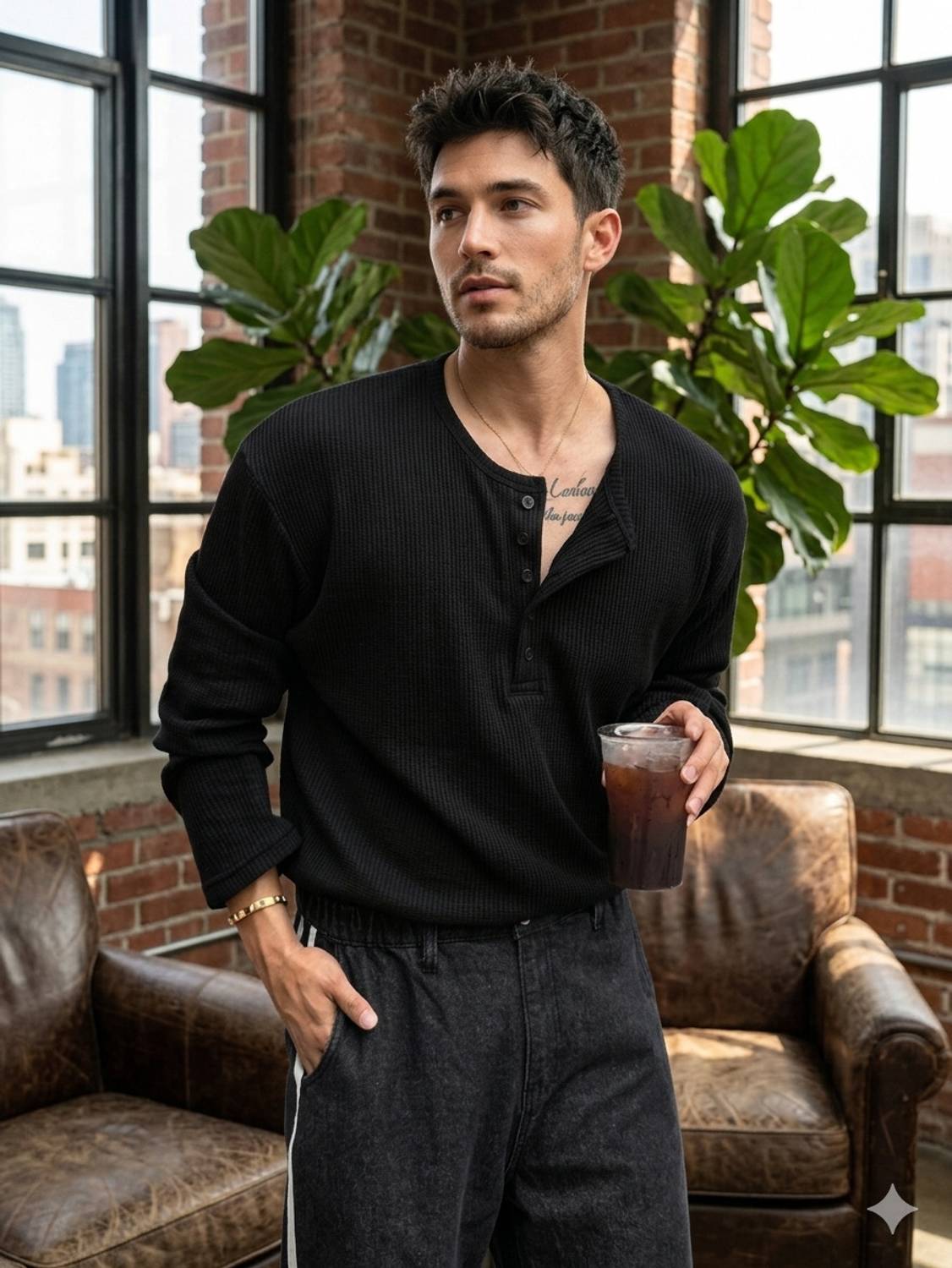 HeraDawn Striped Men Henley Neck Black T-Shirt - Image 4