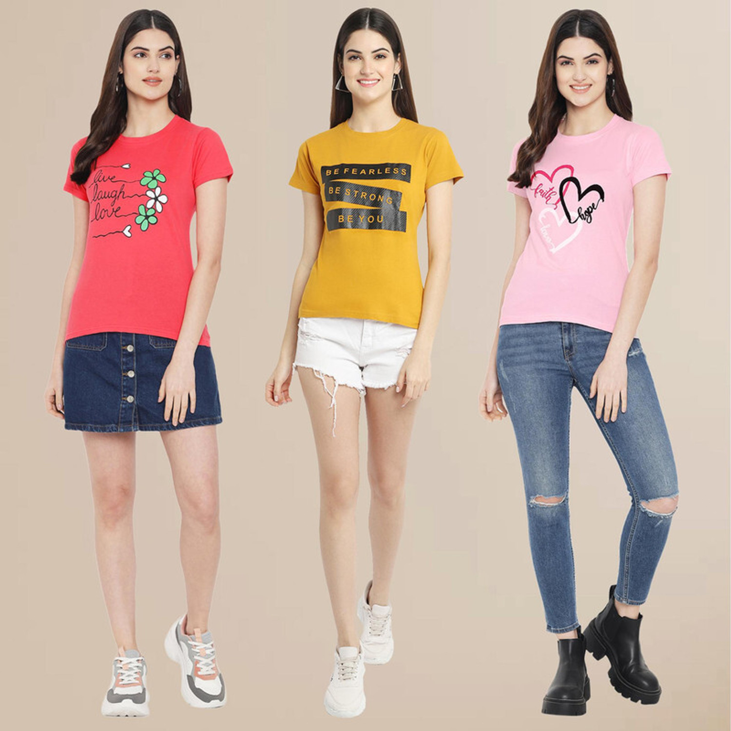 Image of METRONAUT Printed Women Round Neck Multicolor T-Shirt