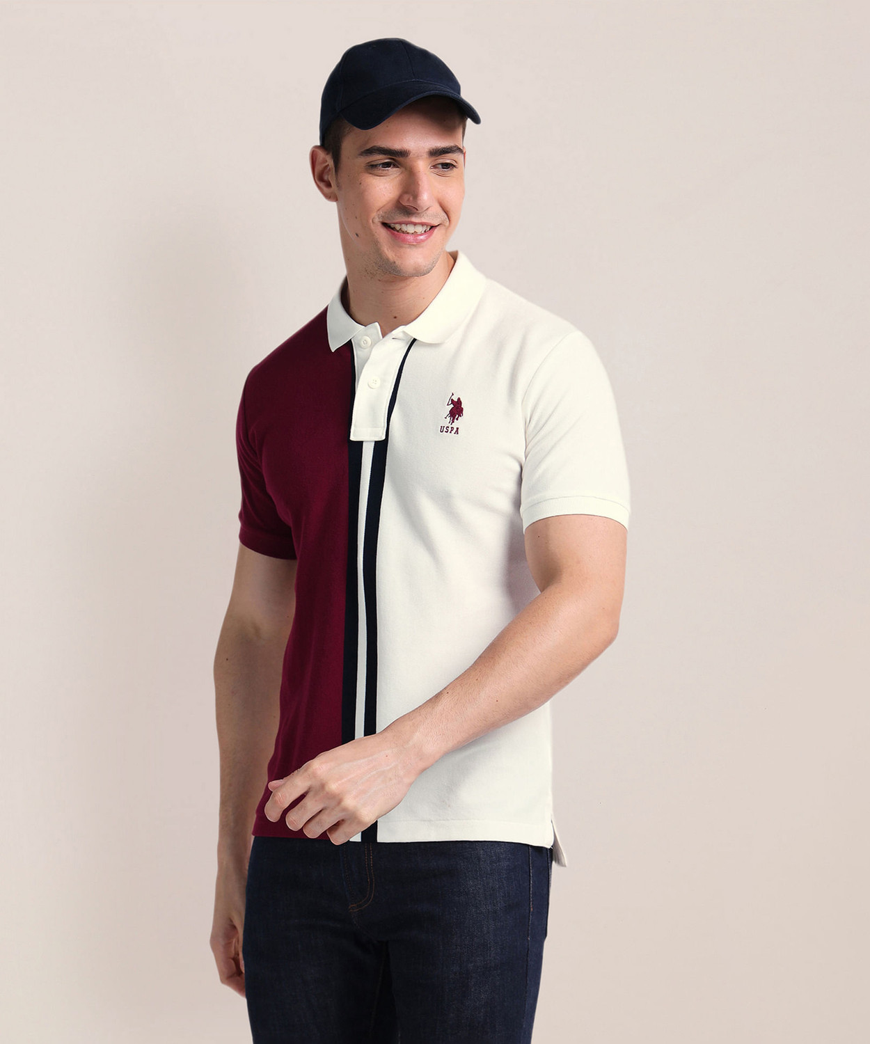 Image of U.S. POLO ASSN. Colorblock Men Polo Neck Red T-Shirt