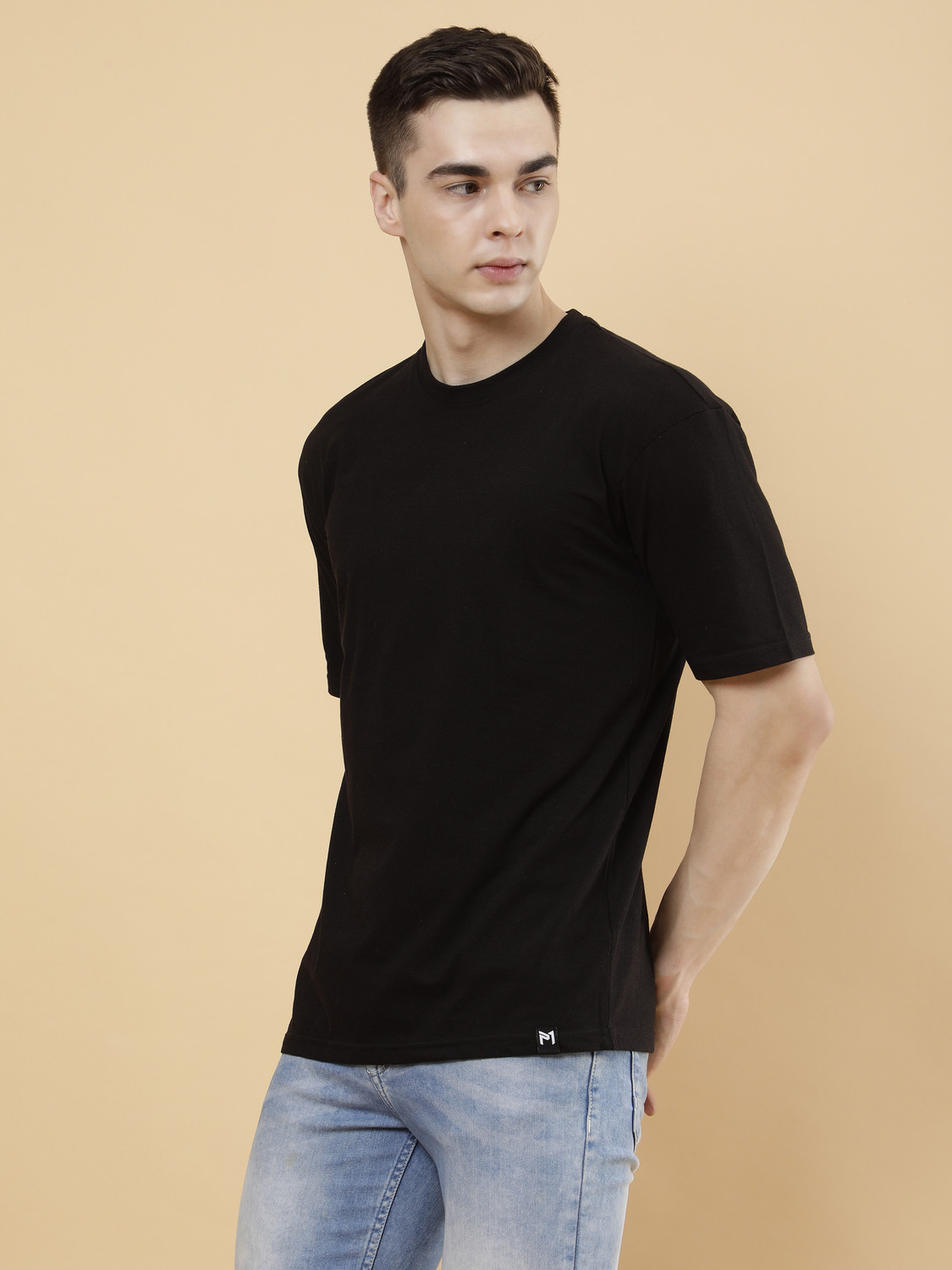 Image of PockMAN Solid Men Round Neck Black T-Shirt