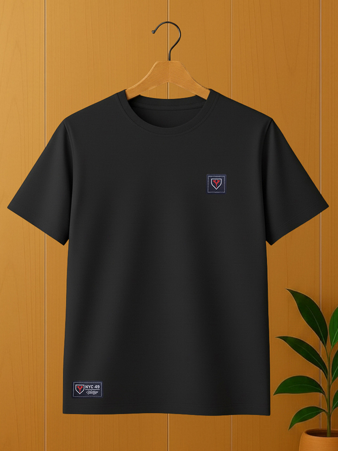 Image of Yazole Solid Men Round Neck Black T-Shirt