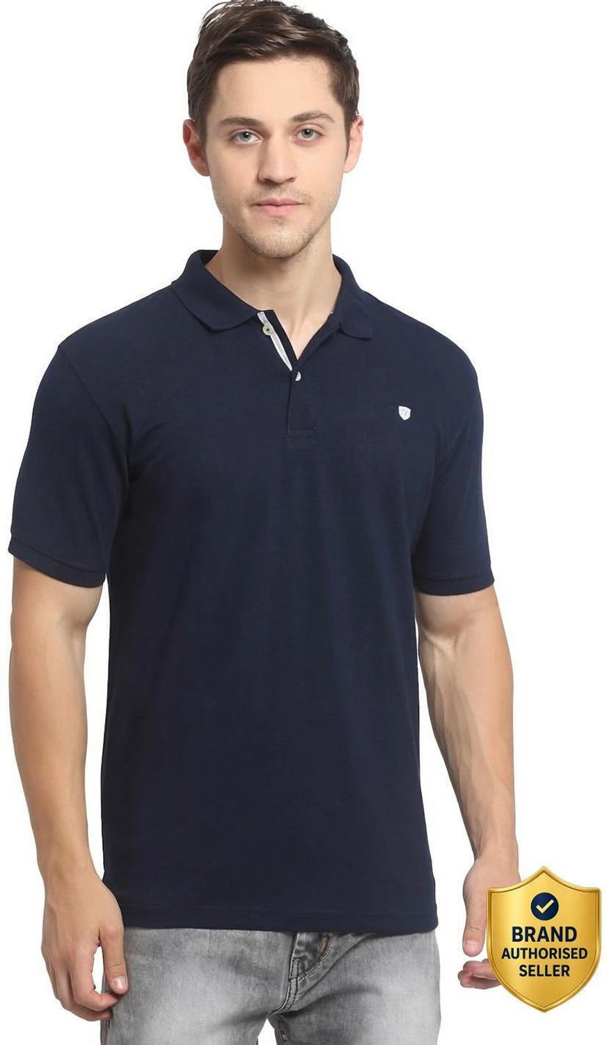 CANTABIL Solid Men Polo Neck Blue T-Shirt