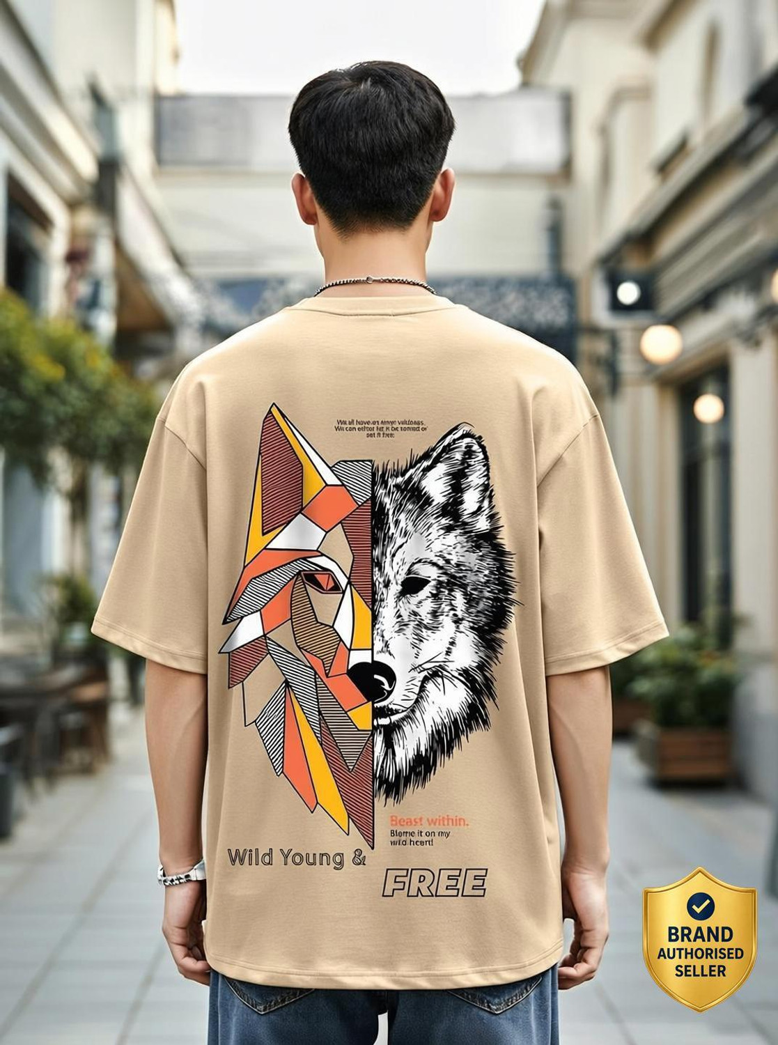 Image of BEWAKOOF Graphic Print Men Crew Neck Brown T-Shirt