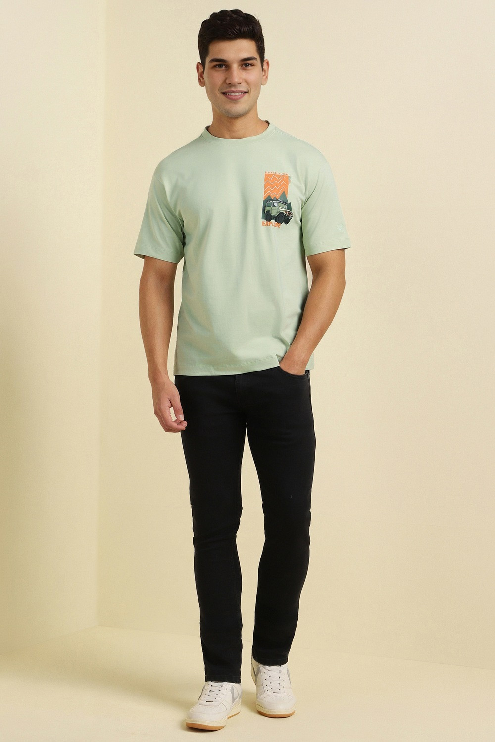 Image of Allen Solly Self Design Men Crew Neck Green T-Shirt
