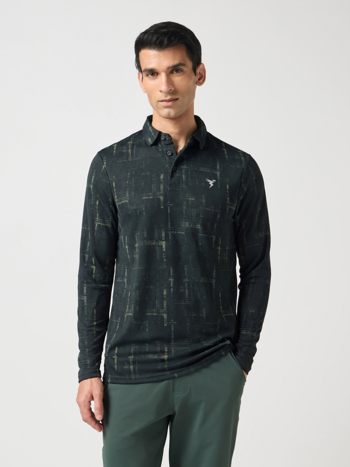 Image of TECHNOSPORT Abstract Men Polo Neck Grey T-Shirt