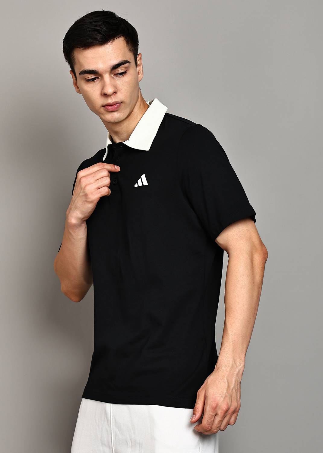 ADIDAS Solid Men Polo Neck Black T-Shirt - Image 3