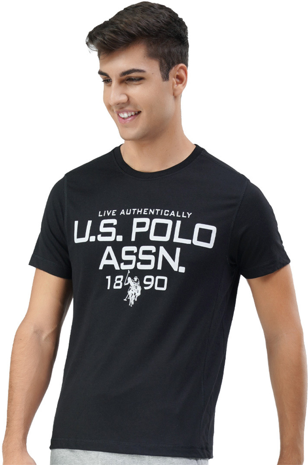 Image of U.S. POLO ASSN. Printed Men Round Neck Black T-Shirt