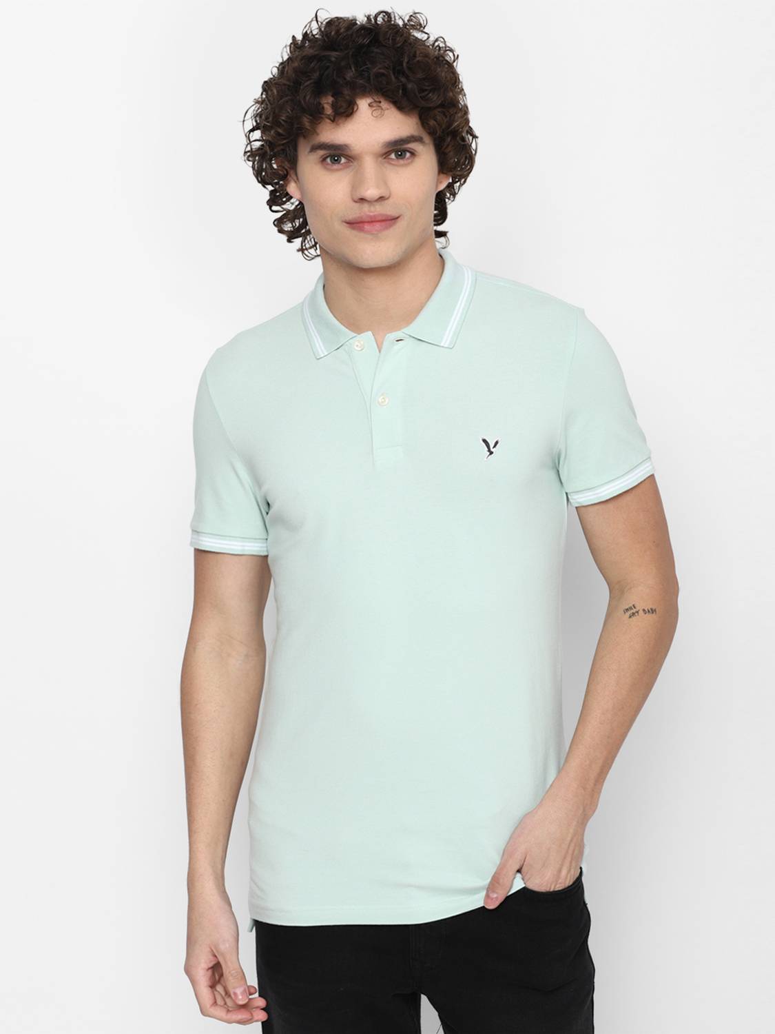 American Eagle Outfitters Solid Men Polo Neck Green T-Shirt