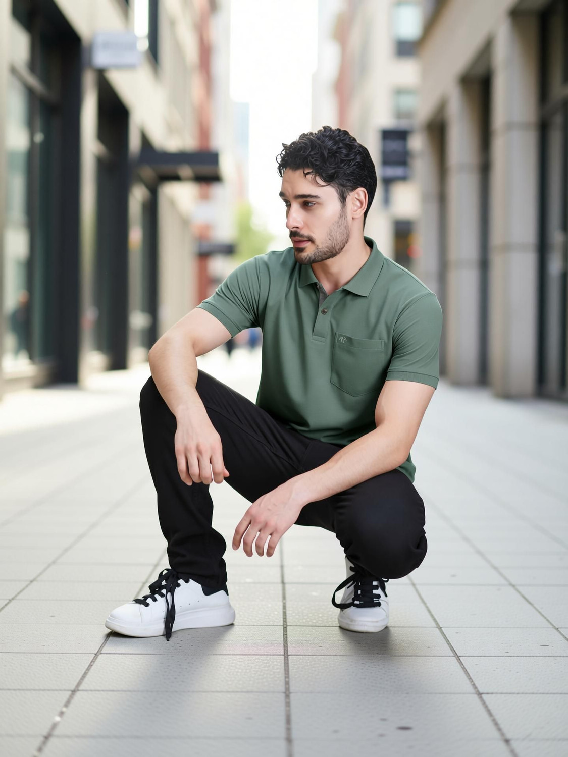 Image of Triptee Solid Men Polo Neck Light Green T-Shirt
