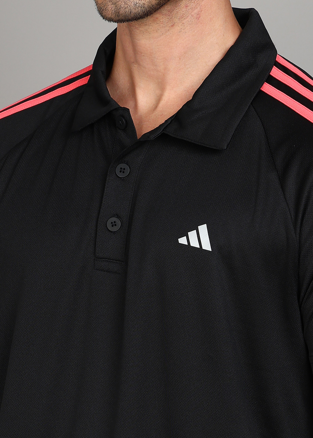 Image of ADIDAS Solid Men Polo Neck Black T-Shirt