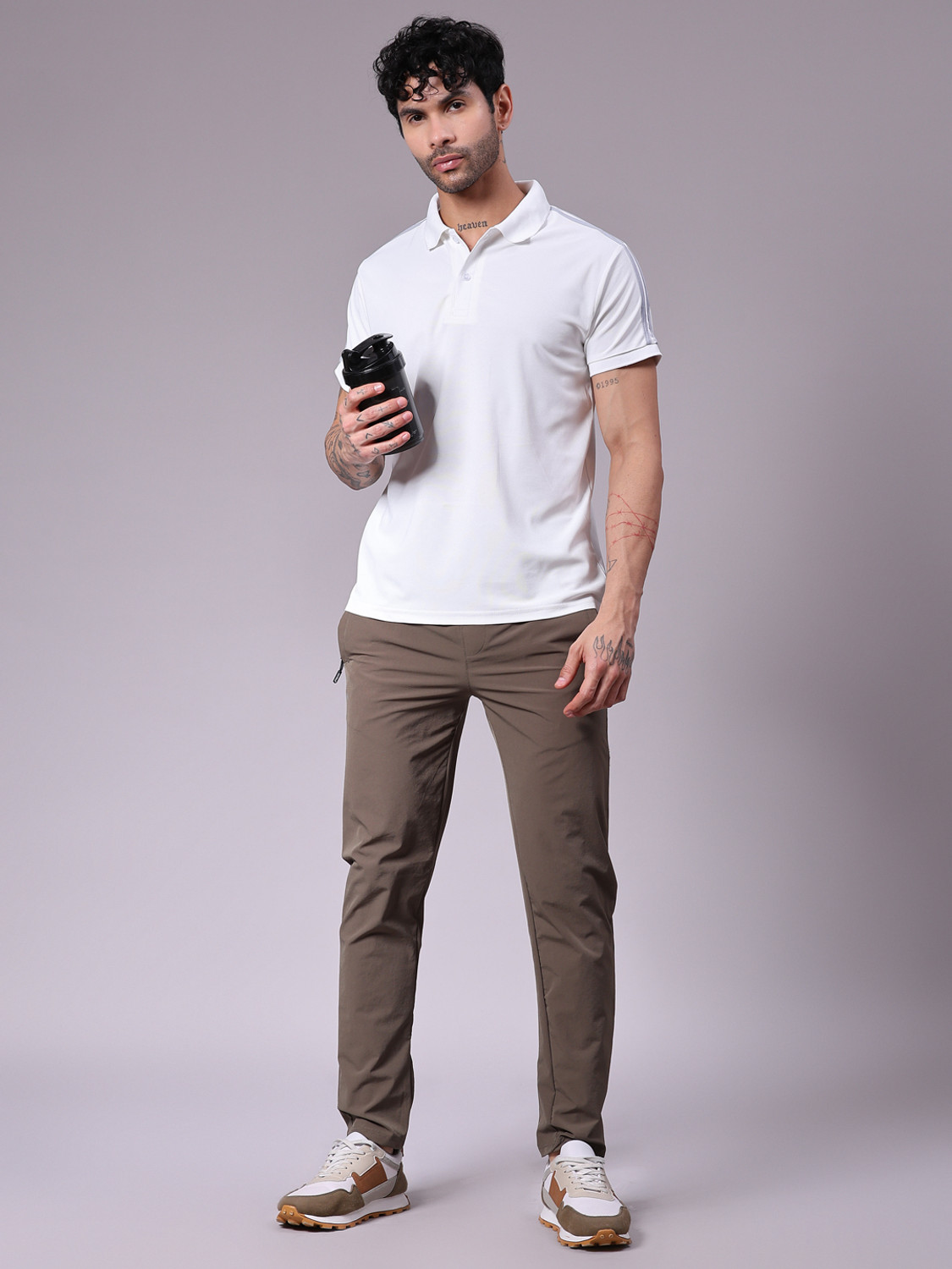 Image of V-MART Solid Men Polo Neck White T-Shirt