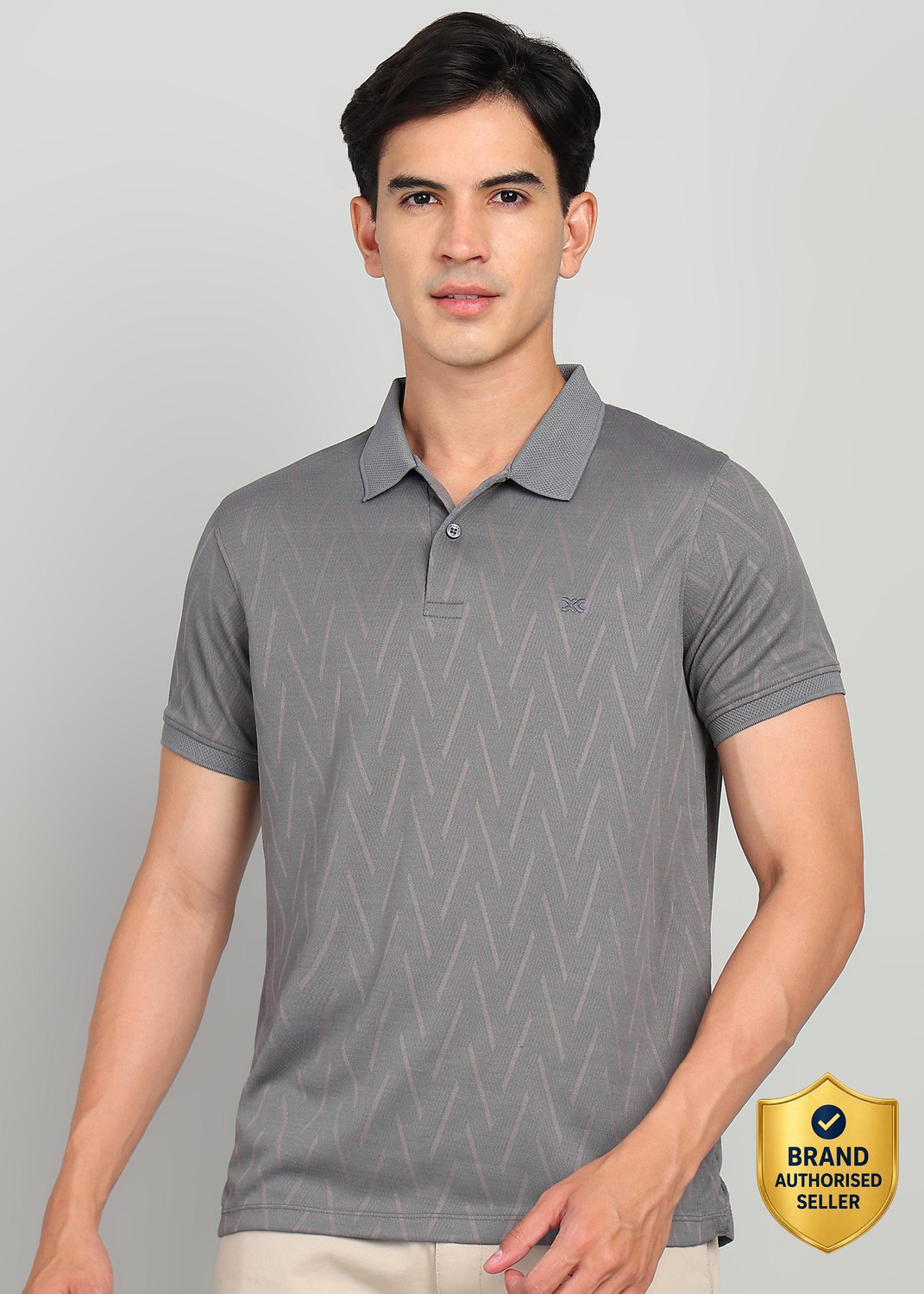 Image of KILLER Printed Men Polo Neck Grey T-Shirt