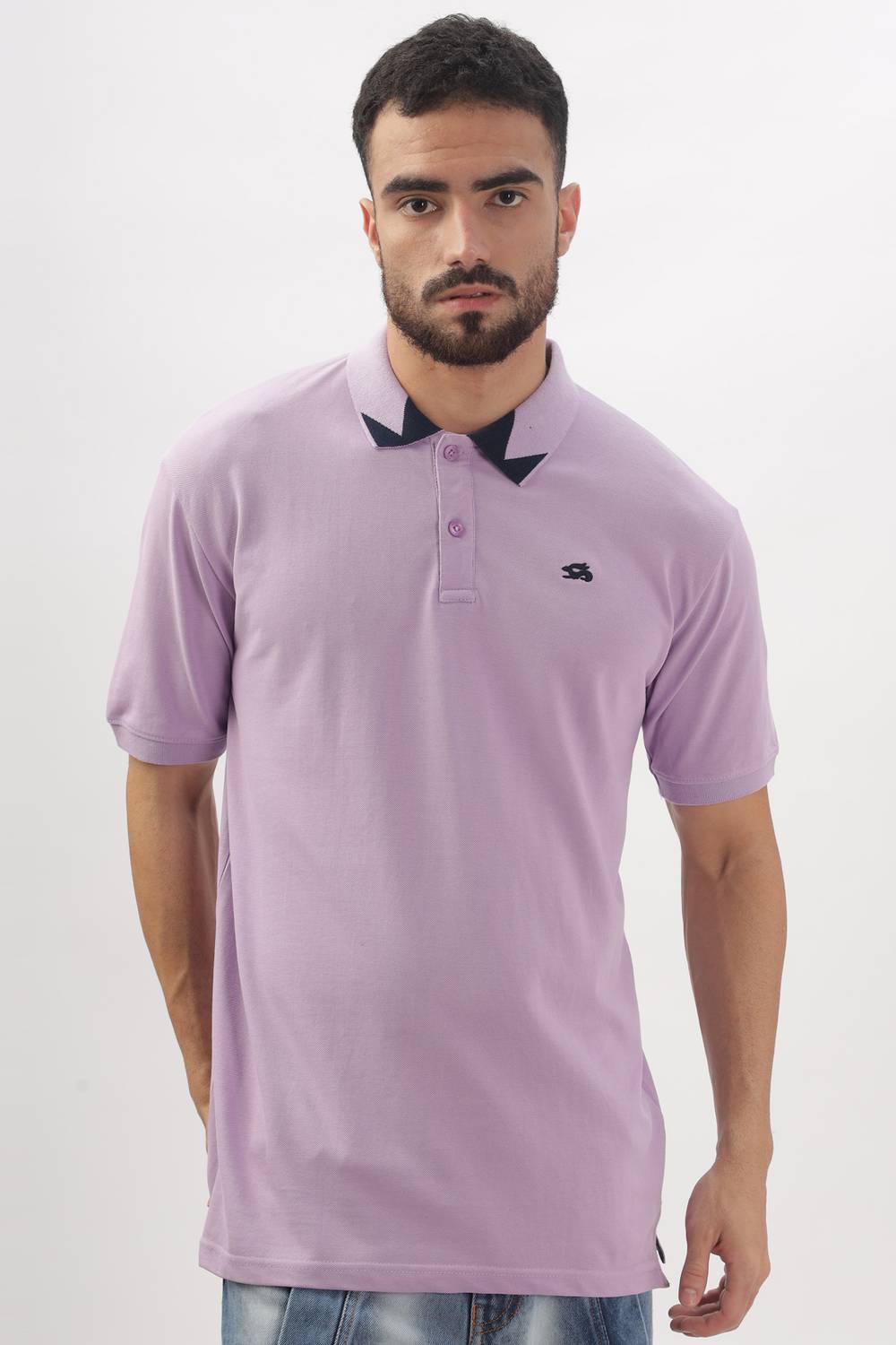 ADRO Solid Men Polo Neck Purple T-Shirt