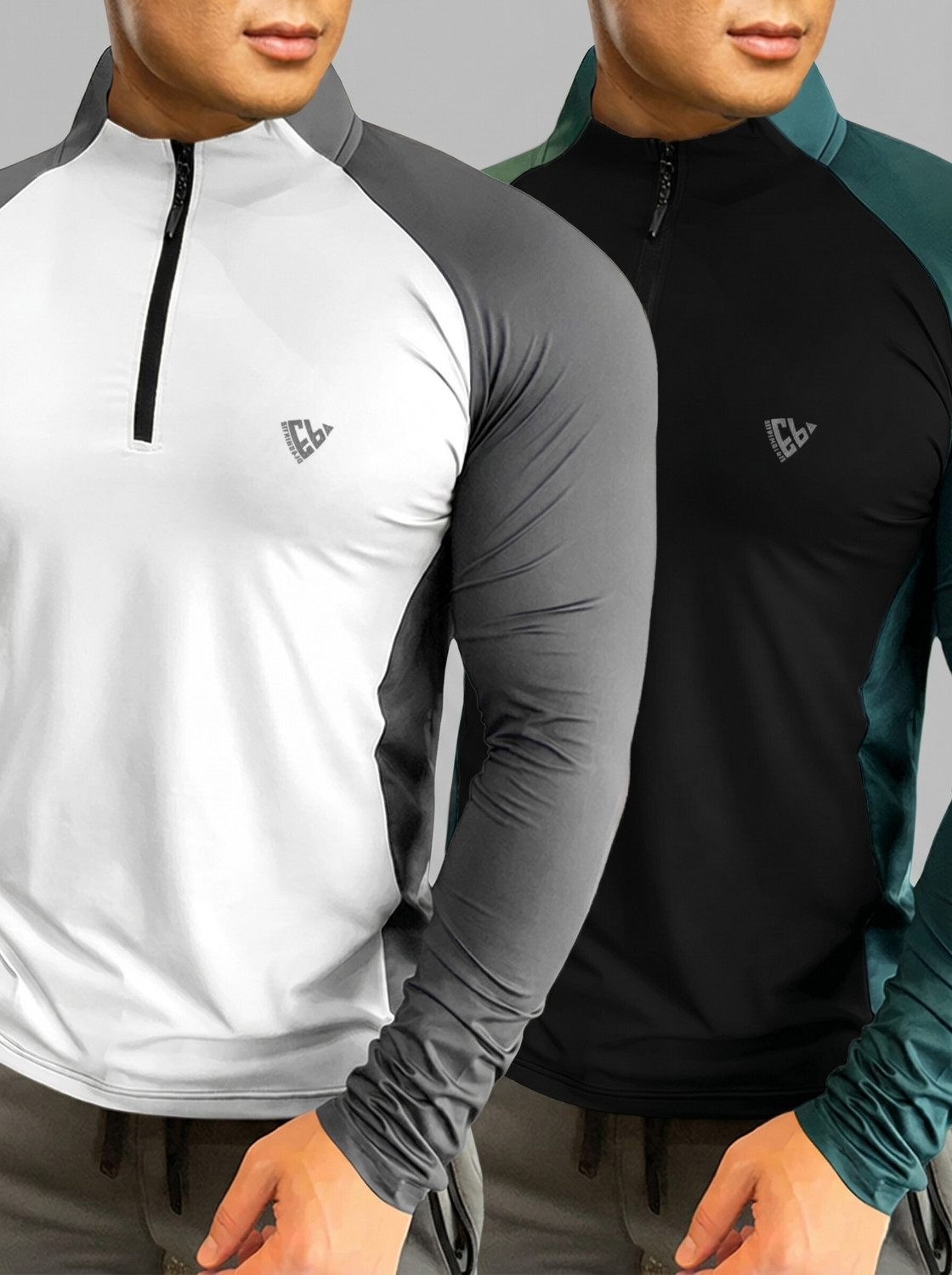 Image of EyeBogler Colorblock Men Zip Neck Multicolor T-Shirt