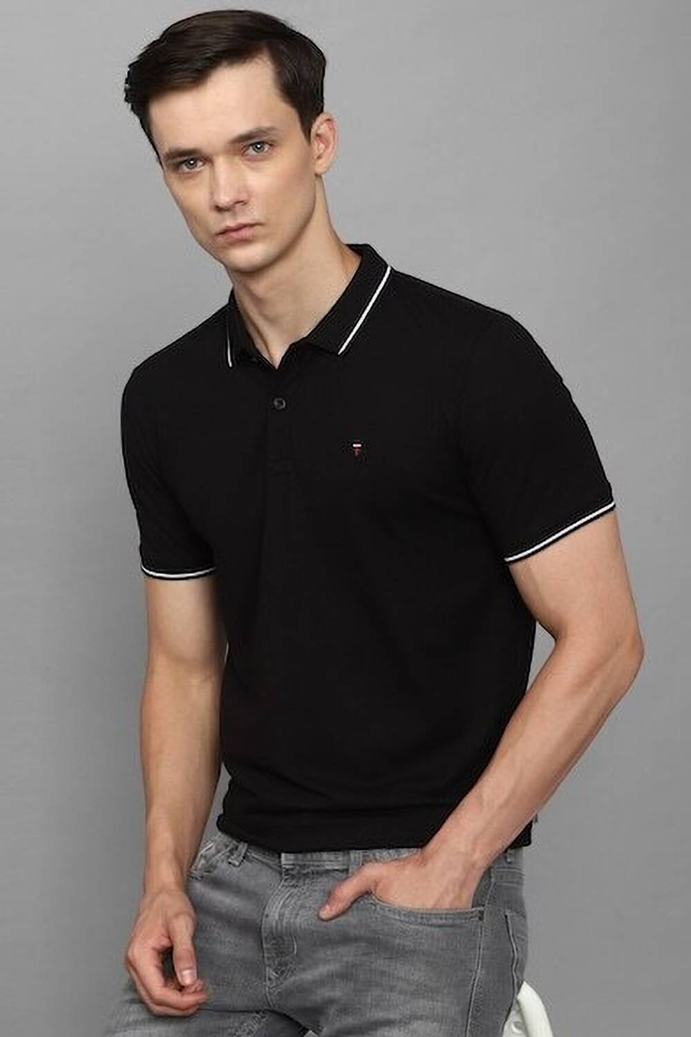 Louis Philippe Jeans Slim Fit Casual Men Solid Polo Neck Pure Cot