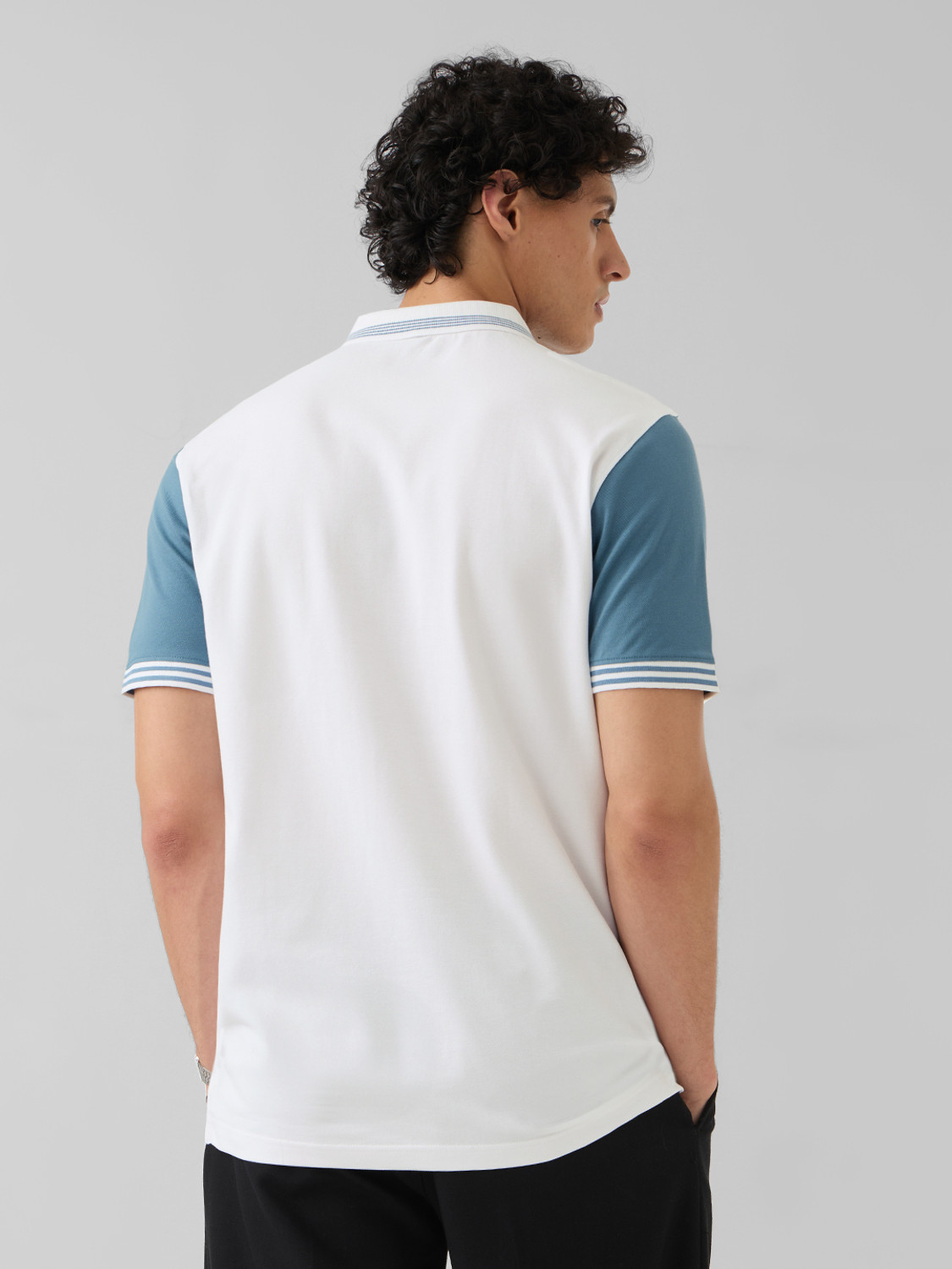 Image of The Souled Store Embroidered Men Polo Neck White T-Shirt