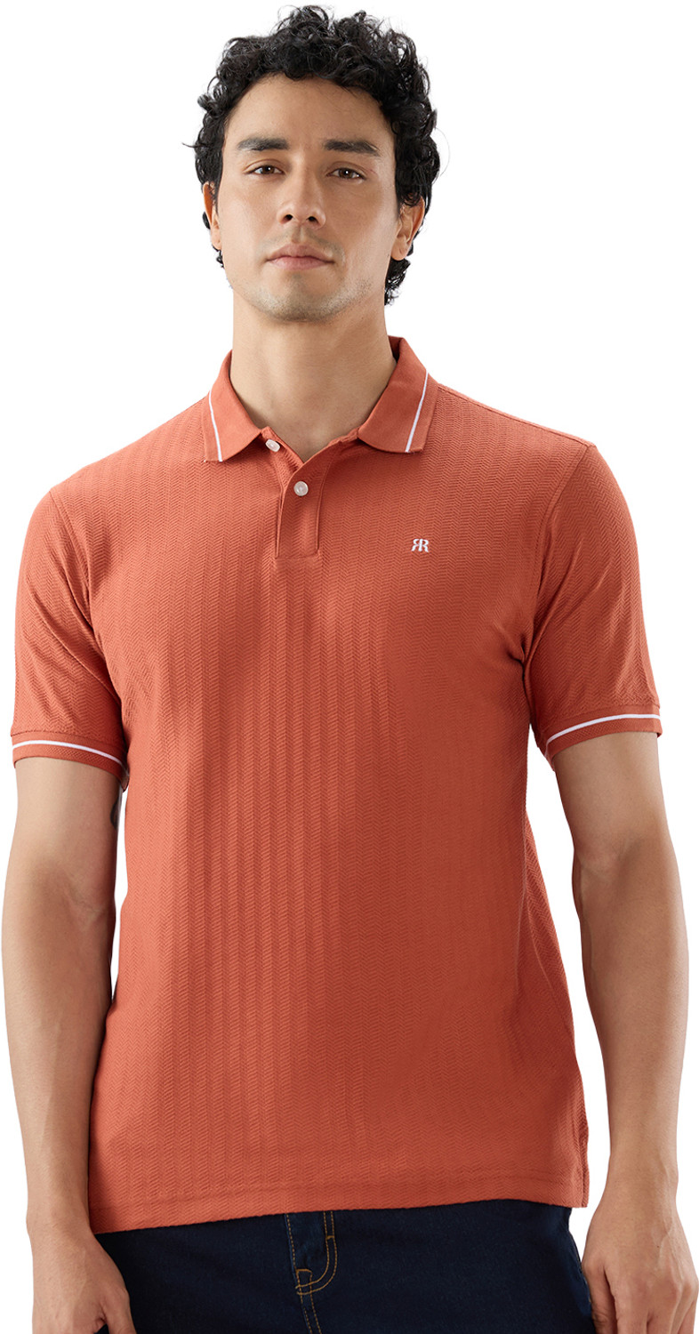 Image of Raymond Solid Men Polo Neck Orange T-Shirt