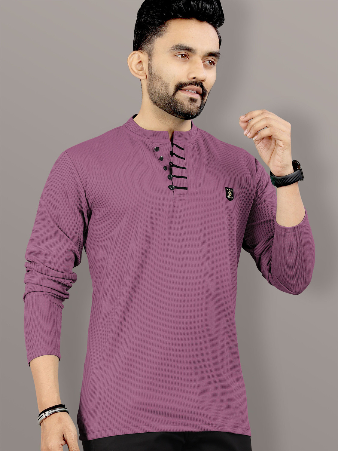 Image of VeBNoR Self Design Men Polo Neck Purple T-Shirt