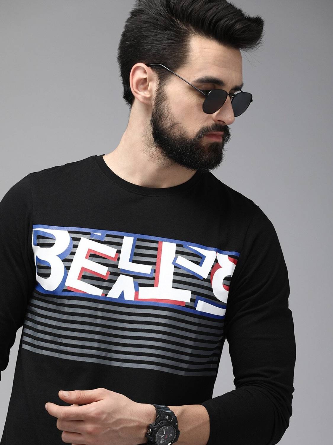 BEAT LONDON by Pepe Jeans Graphic Print Men Crew Neck Black T-Shirt