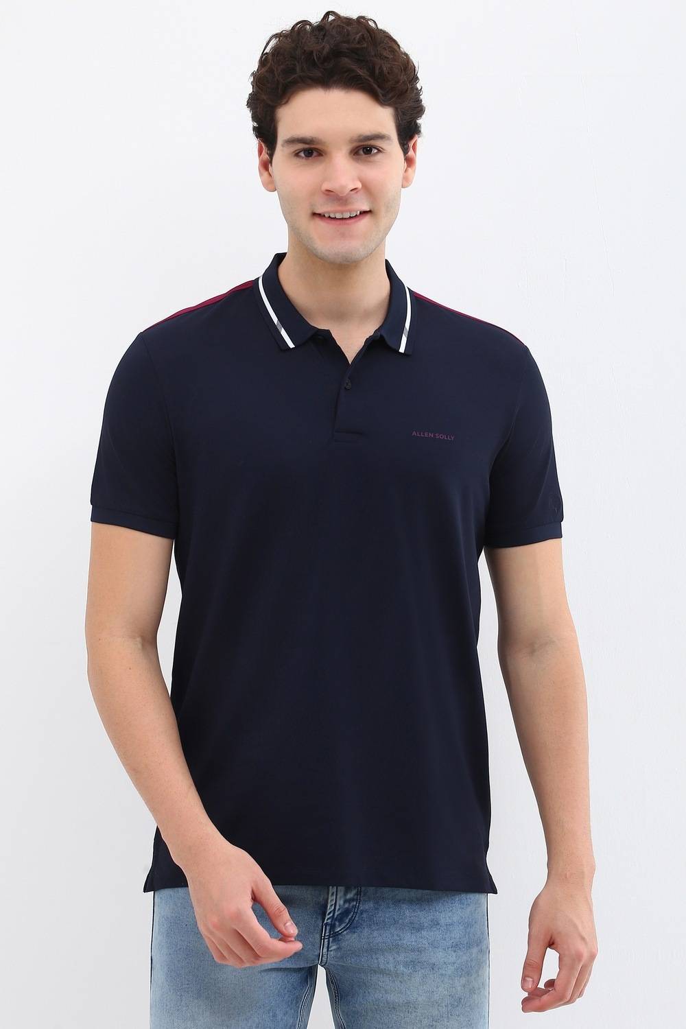 Allen Solly Self Design Men Polo Neck Blue T-Shirt