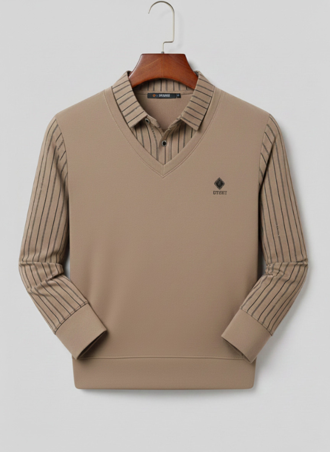 Image of DLooK Designer Solid, Striped, Graphic Print Men Polo Neck Brown T-Shirt