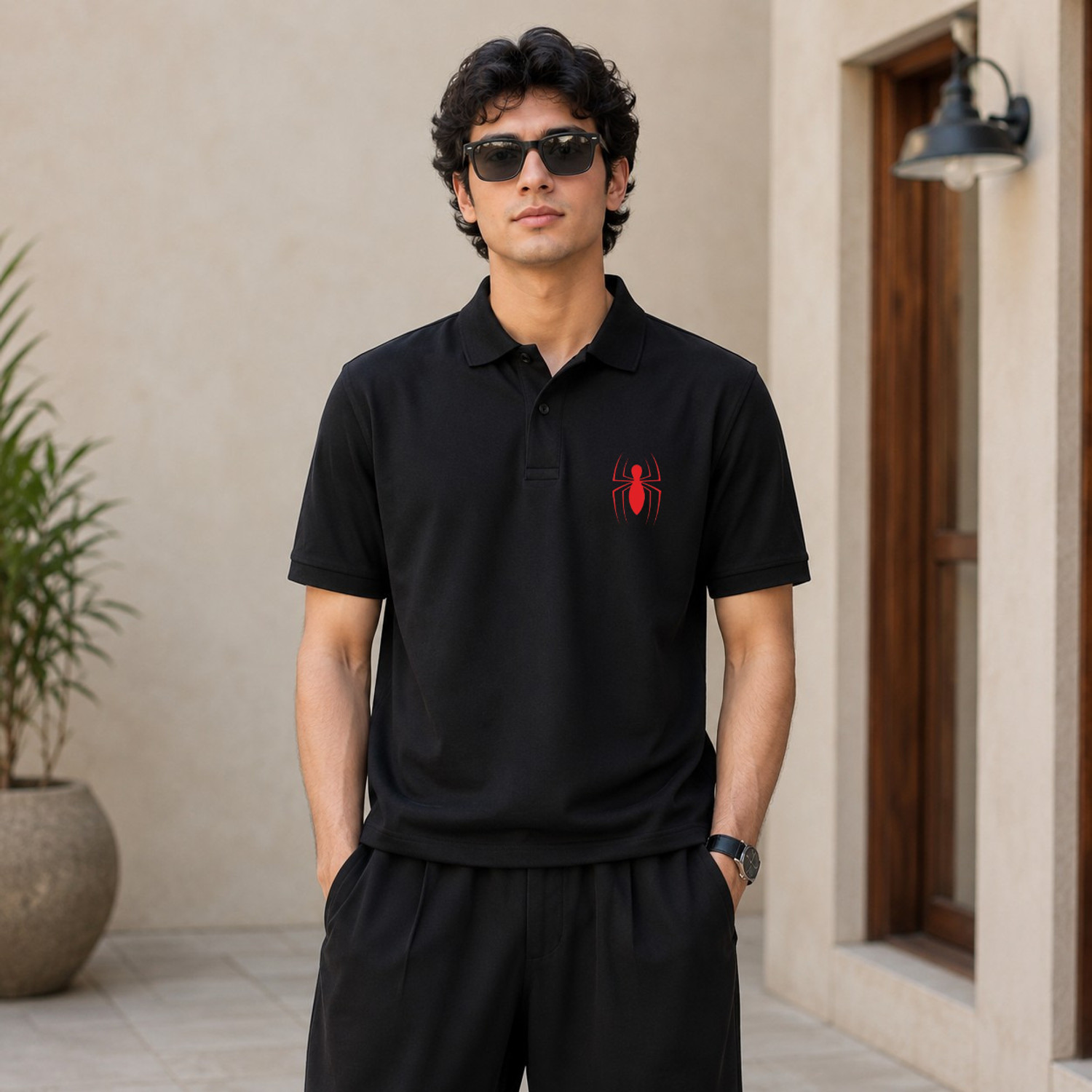 Image of MARVEL By Metronaut Printed Men Polo Neck Black T-Shirt