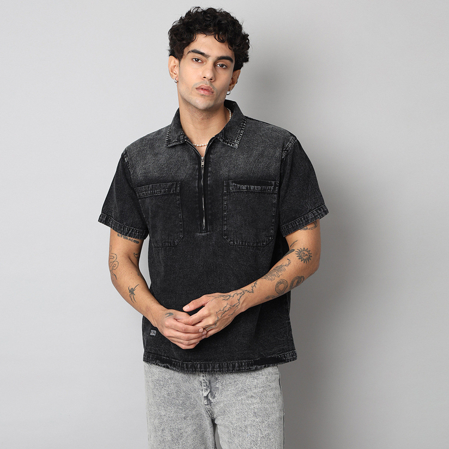Image of D Finish Men Washed Casual Black Shirt