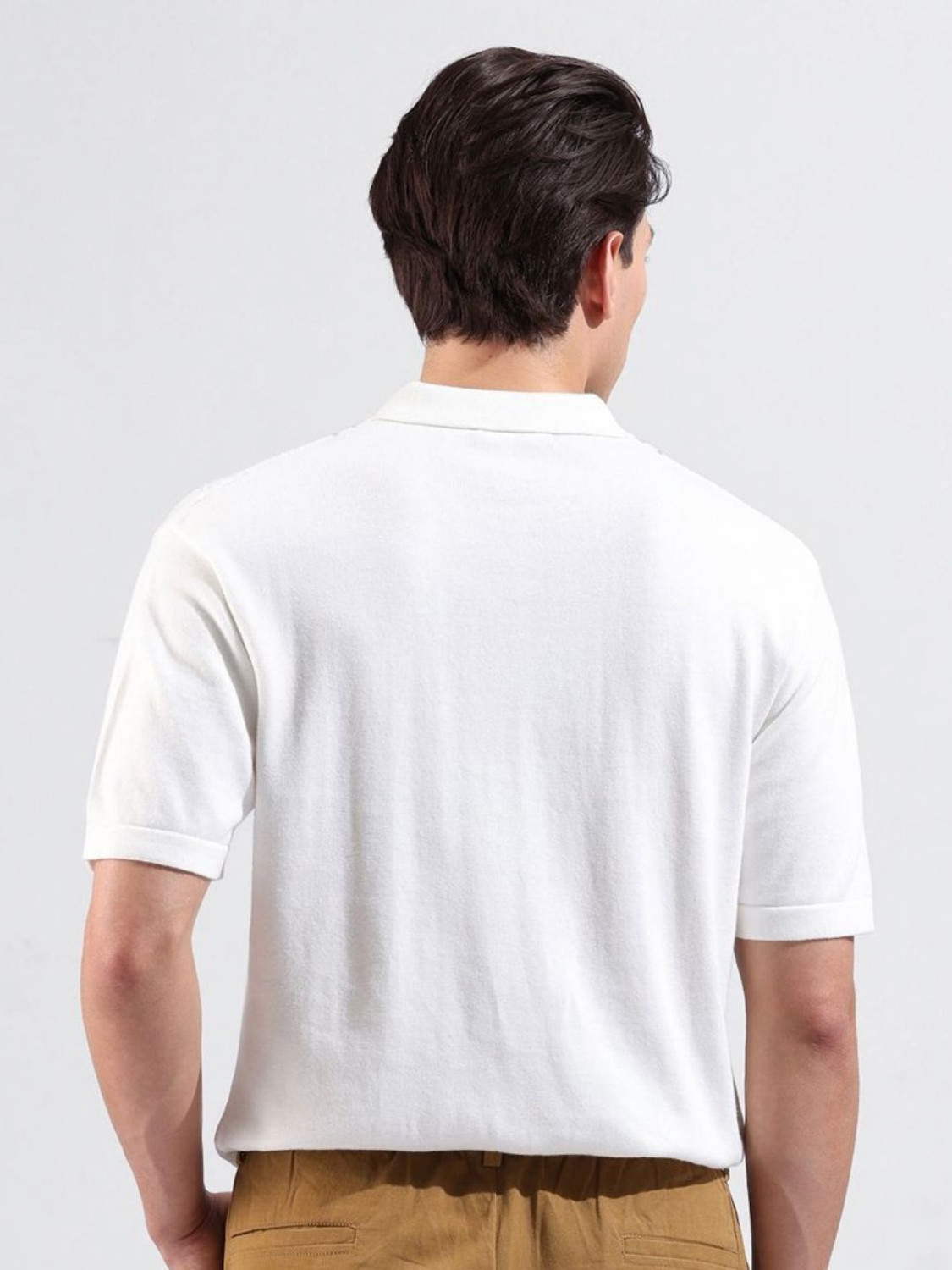 Image of The Indian Garage Co. Self Design Men Polo Neck White T-Shirt