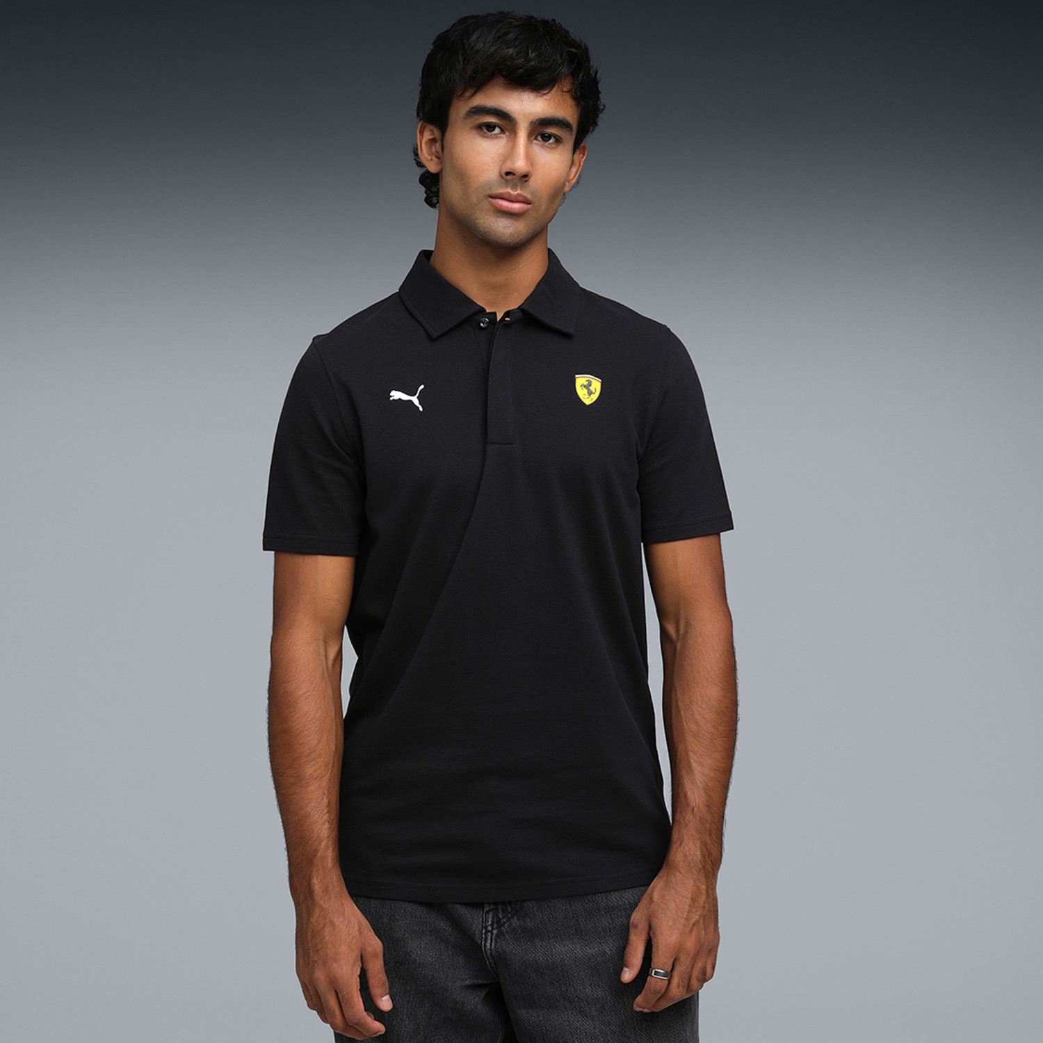 Image of PUMA Solid Men Polo Neck Black T-Shirt