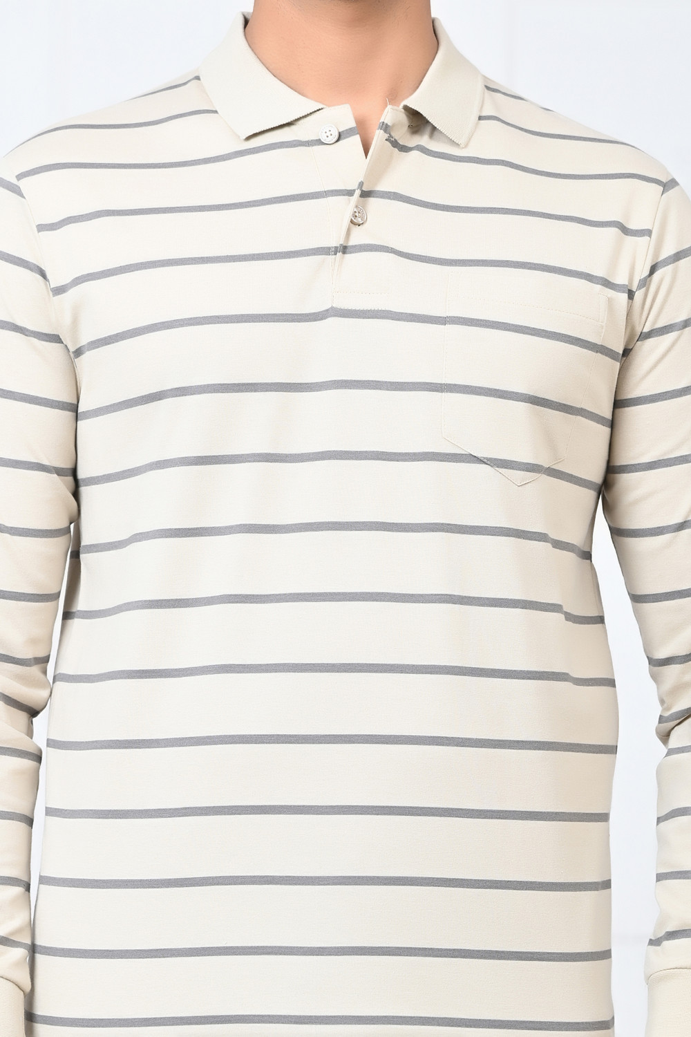 Image of Arbour Striped Men Polo Neck Beige T-Shirt