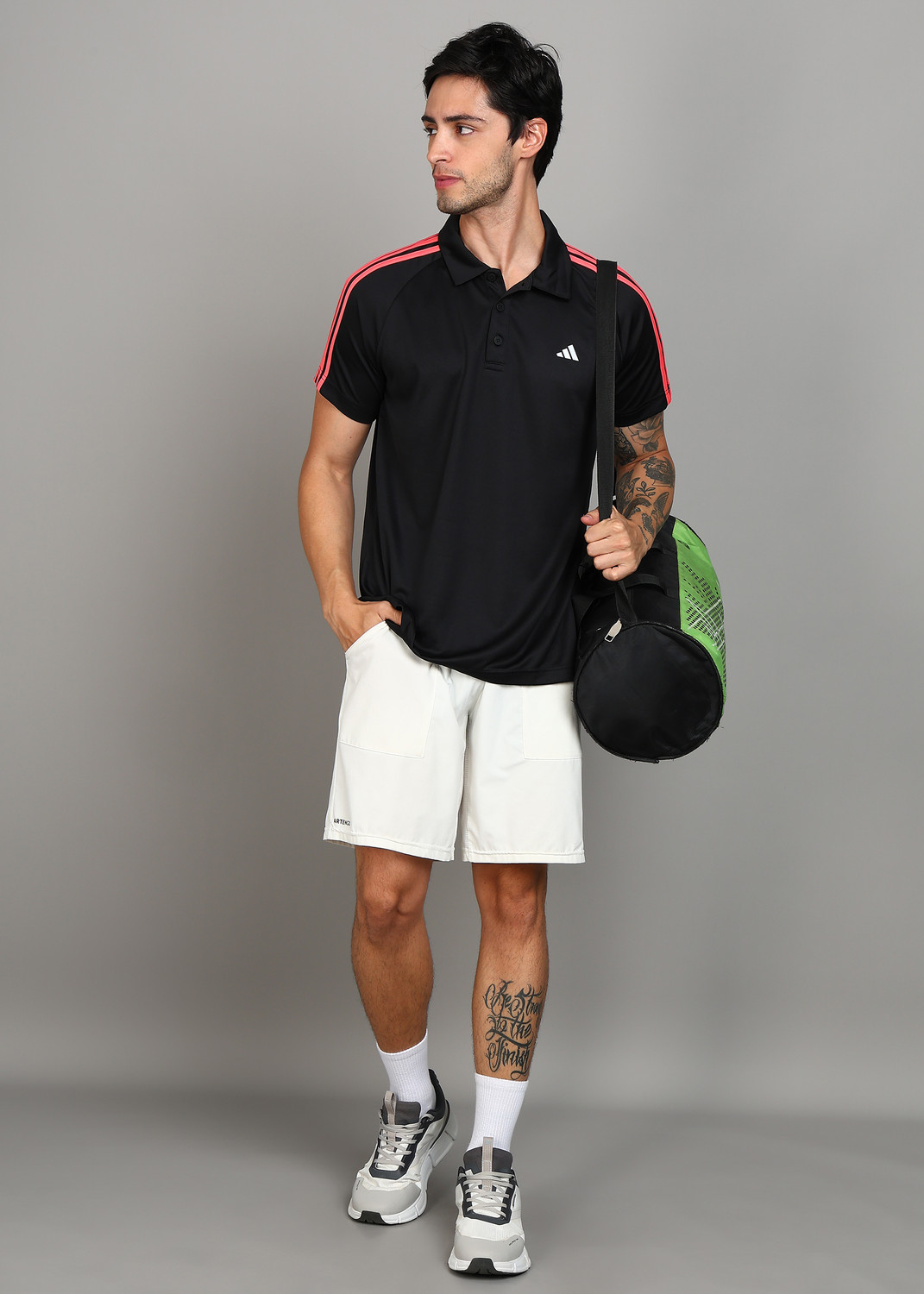 Image of ADIDAS Solid Men Polo Neck Black T-Shirt