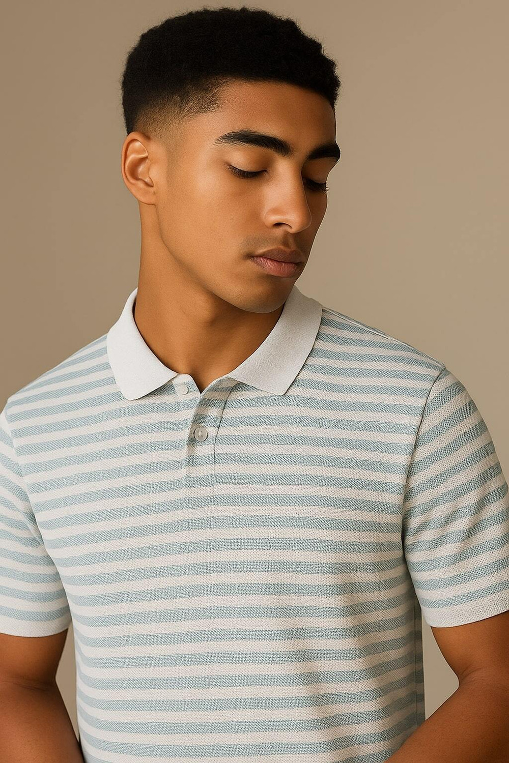 Image of YOUNICK Striped Men Polo Neck Light Blue T-Shirt