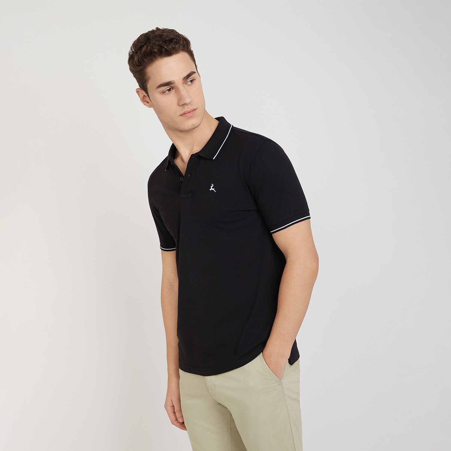 Image of PARX Solid Men Polo Neck Black T-Shirt