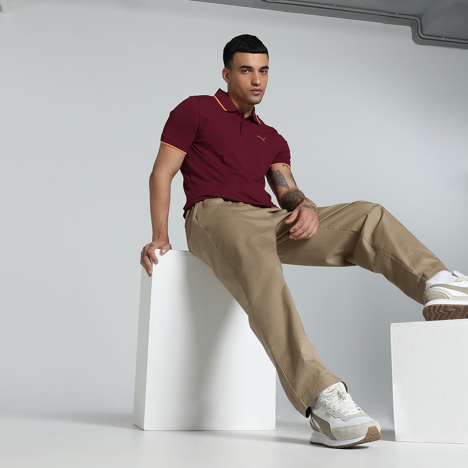Image of PUMA Solid Men Polo Neck Red T-Shirt