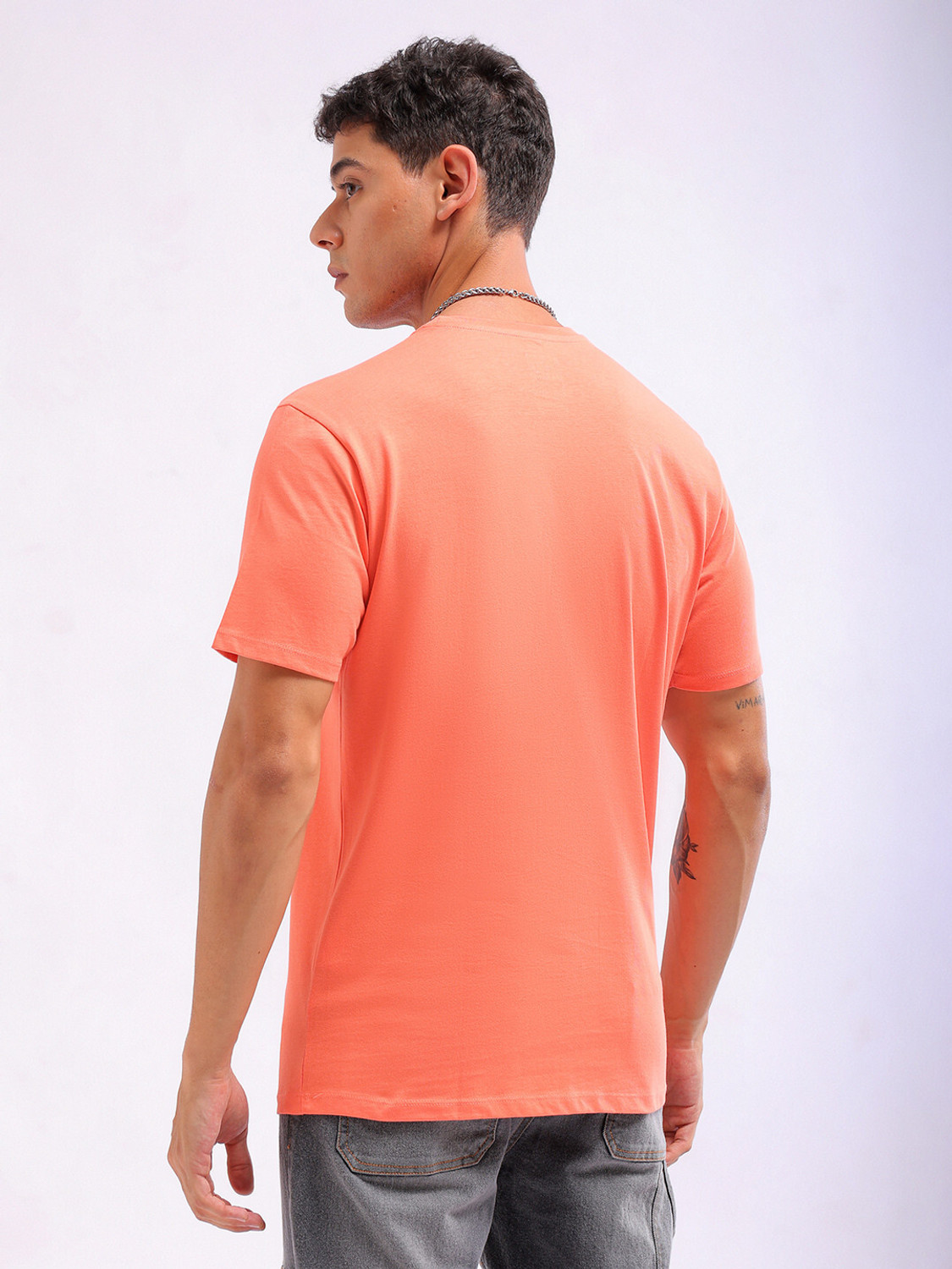 Image of The Indian Garage Co. Graphic Print Men Crew Neck Orange T-Shirt