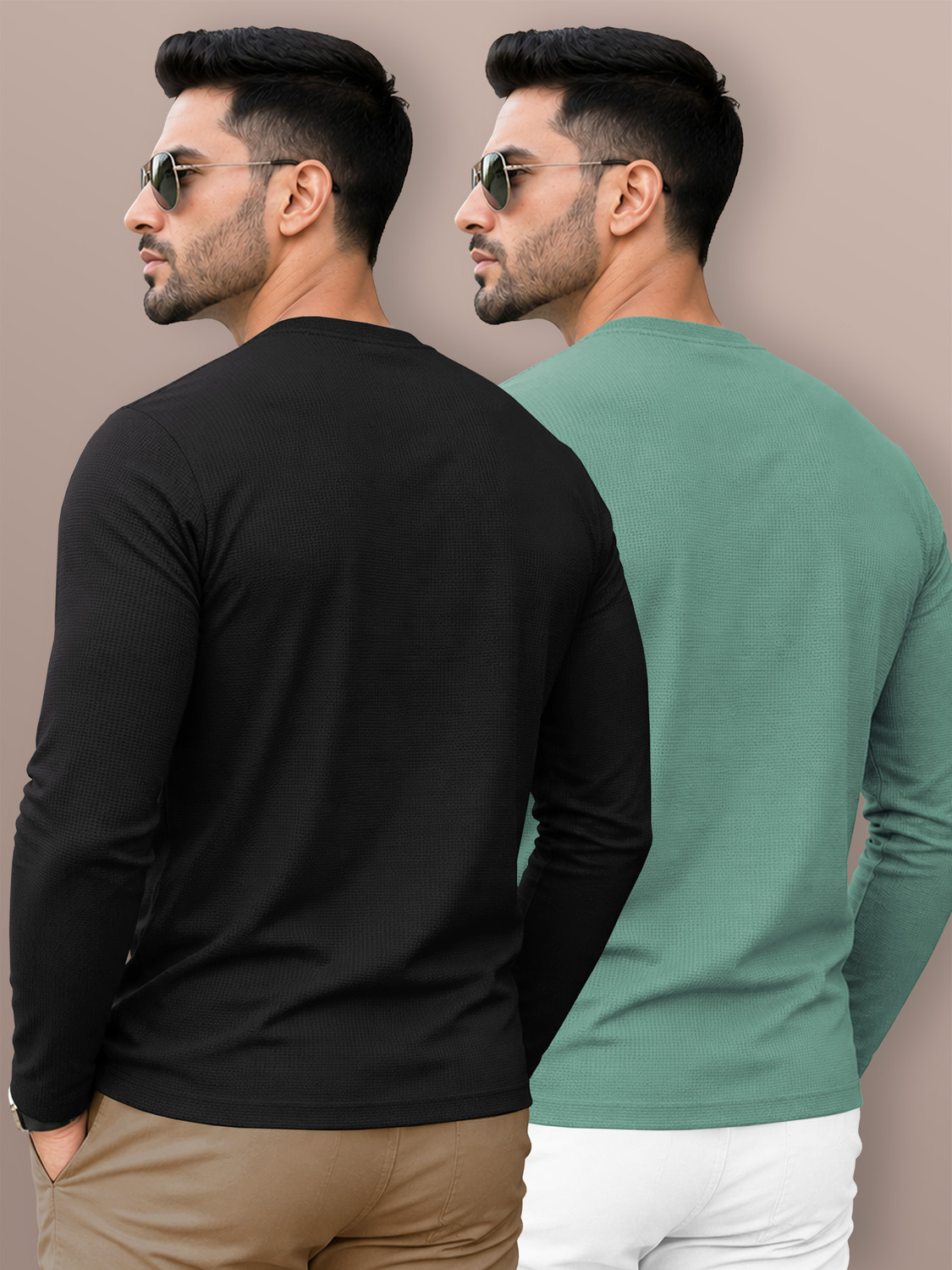 Image of VeBNoR Self Design Men Round Neck Black, Light Green T-Shirt