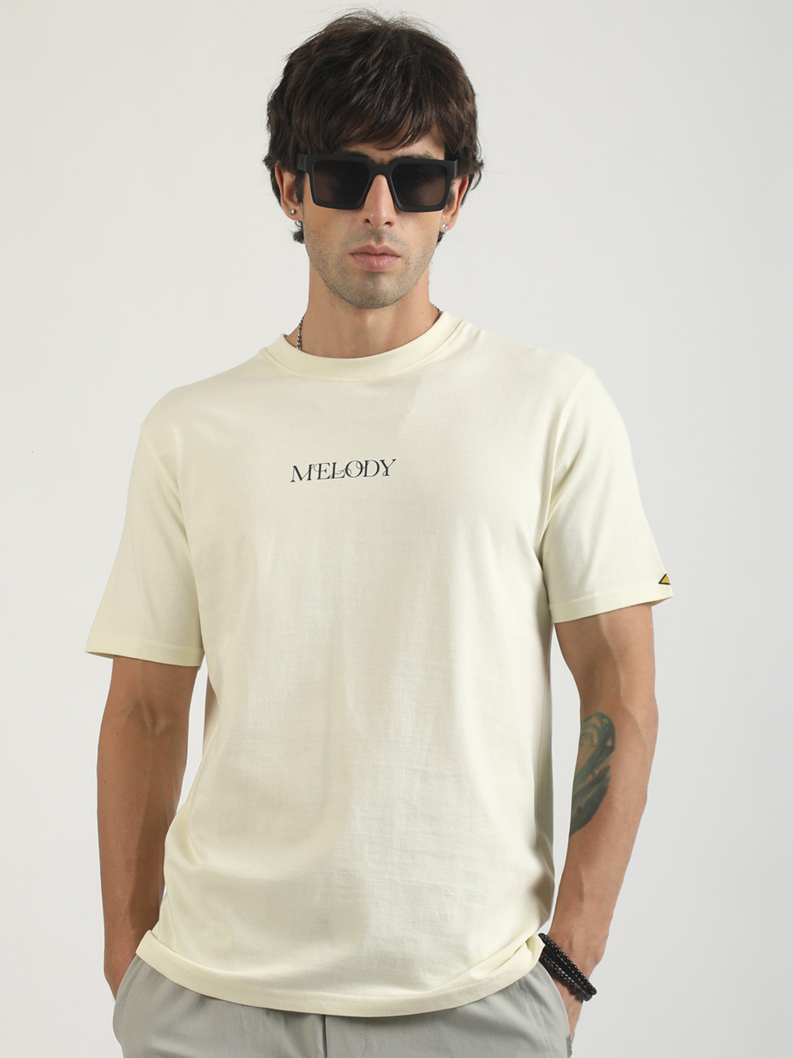 Image of MANIAC Men Printed Round Neck Pure Cotton White, Black, Green T-Shirt