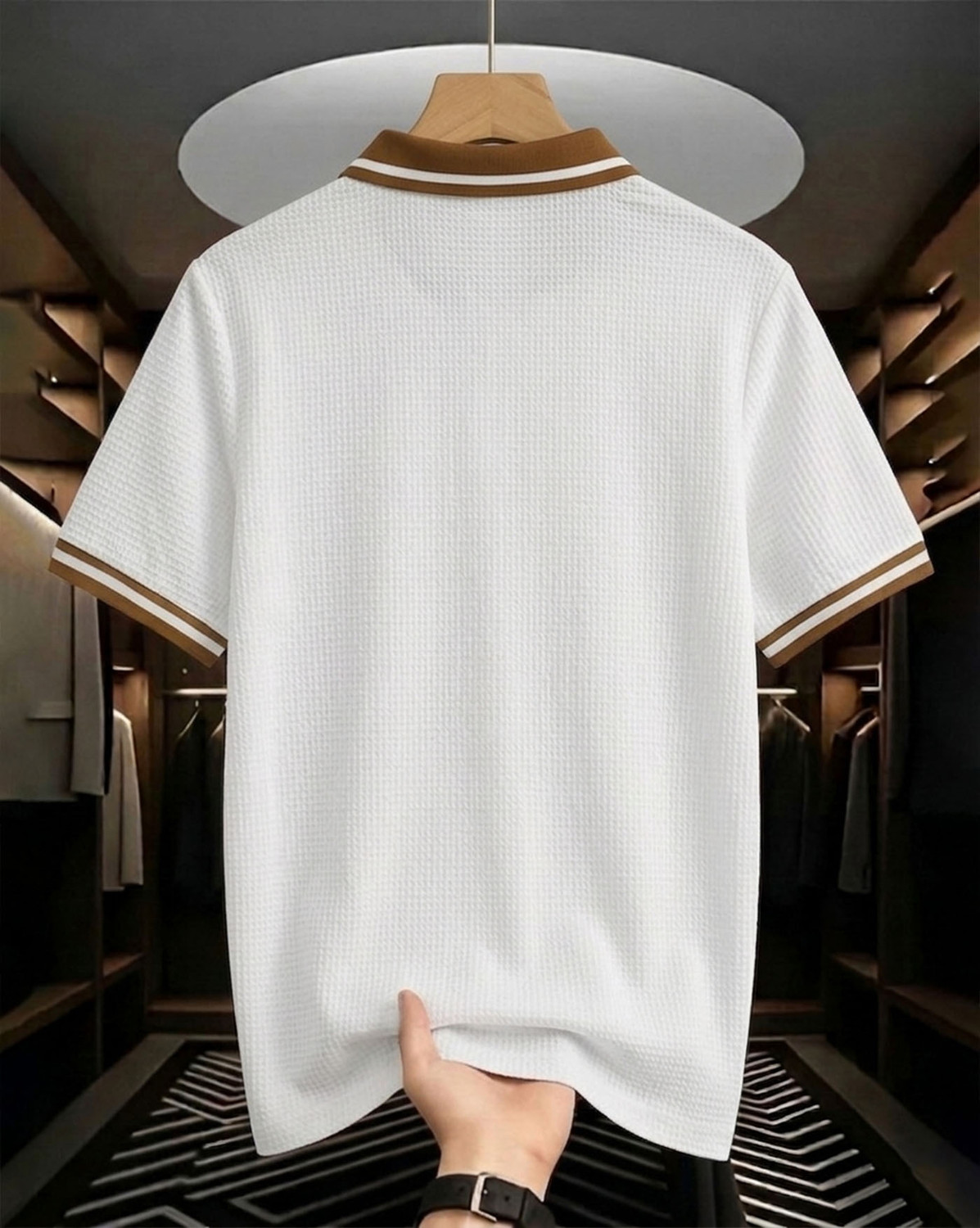 Image of Flipkart SmartBuy Self Design Men Polo Neck White, Brown T-Shirt
