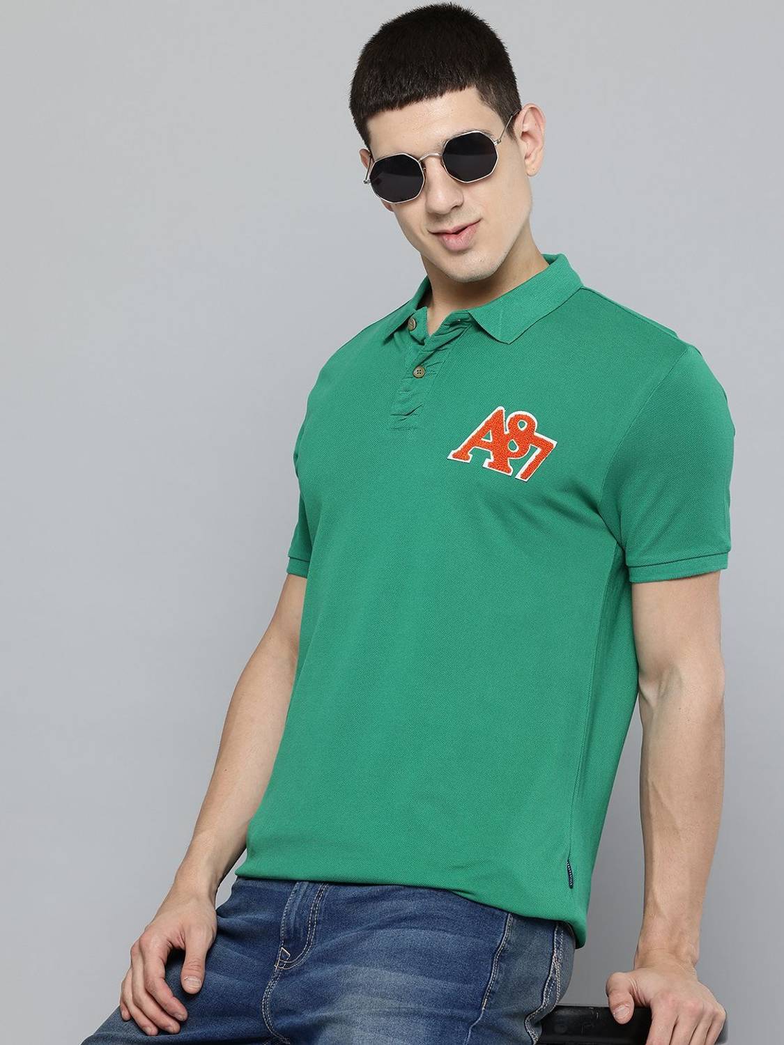 AEROPOSTALE Printed Men Polo Neck Green T-Shirt