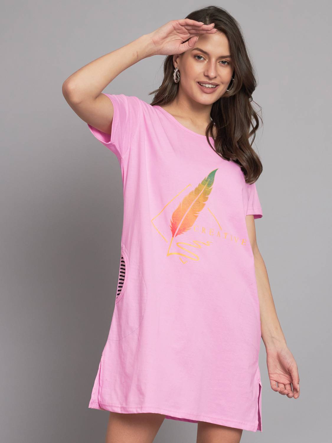 ADIROX Printed Women Round Neck Maroon T-Shirt
