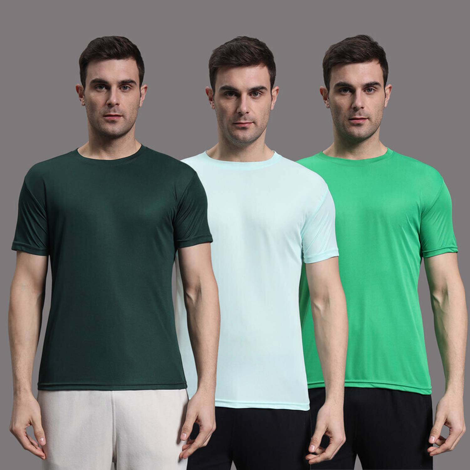 InkTees Pack of 3 Men Solid Round Neck Polyester Multicolor T-Shi