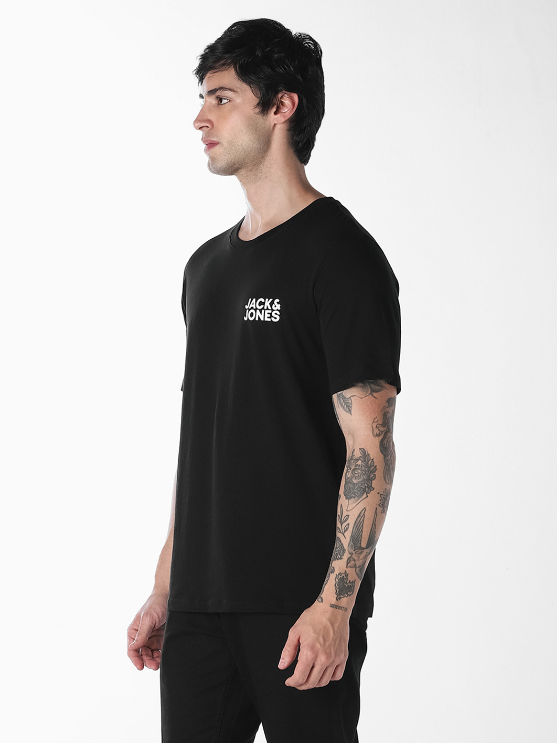 Image of JACK & JONES Typography Men Round Neck Black T-Shirt