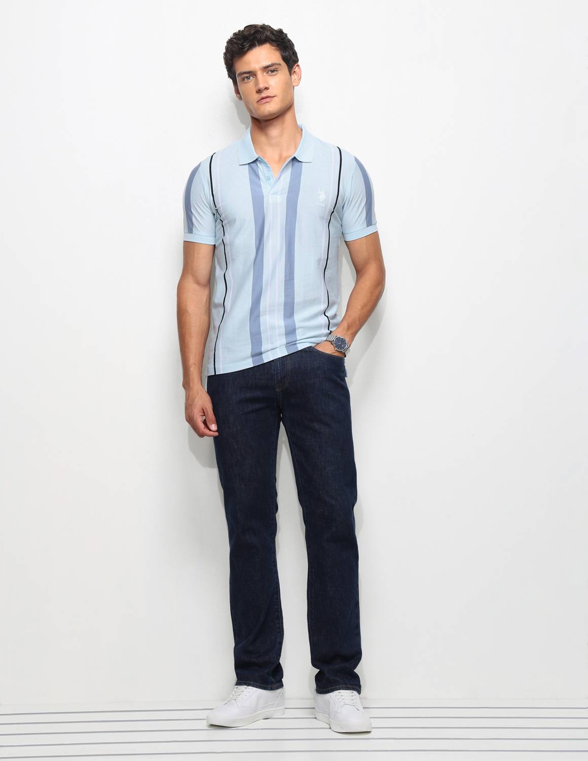 U.S. POLO ASSN. Blue Striped Polo Neck T-Shirt - Image 5
