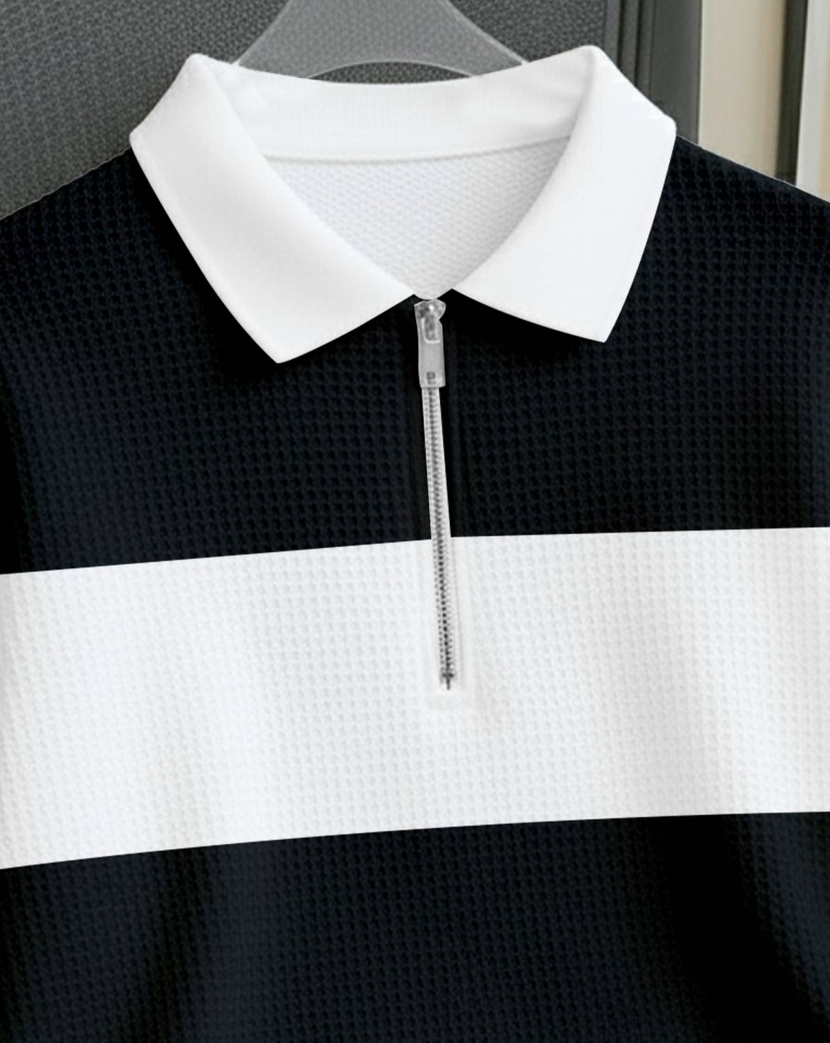 ENITOR Colorblock Men Zip Neck White T-Shirt - Image 3