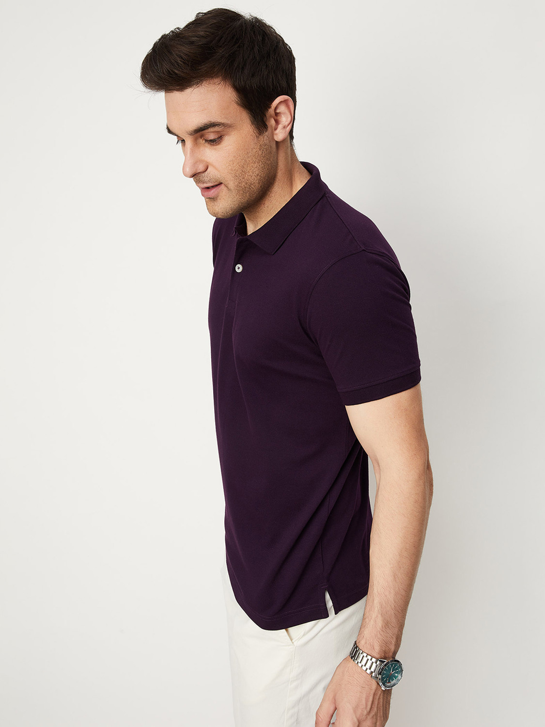 Image of MAX Solid Men Polo Neck Purple T-Shirt